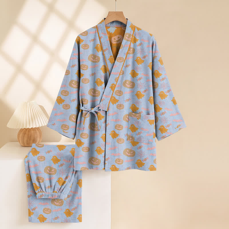 Halloween Ghost Pumpkin Cotton Kimono Pajama Set - image 11