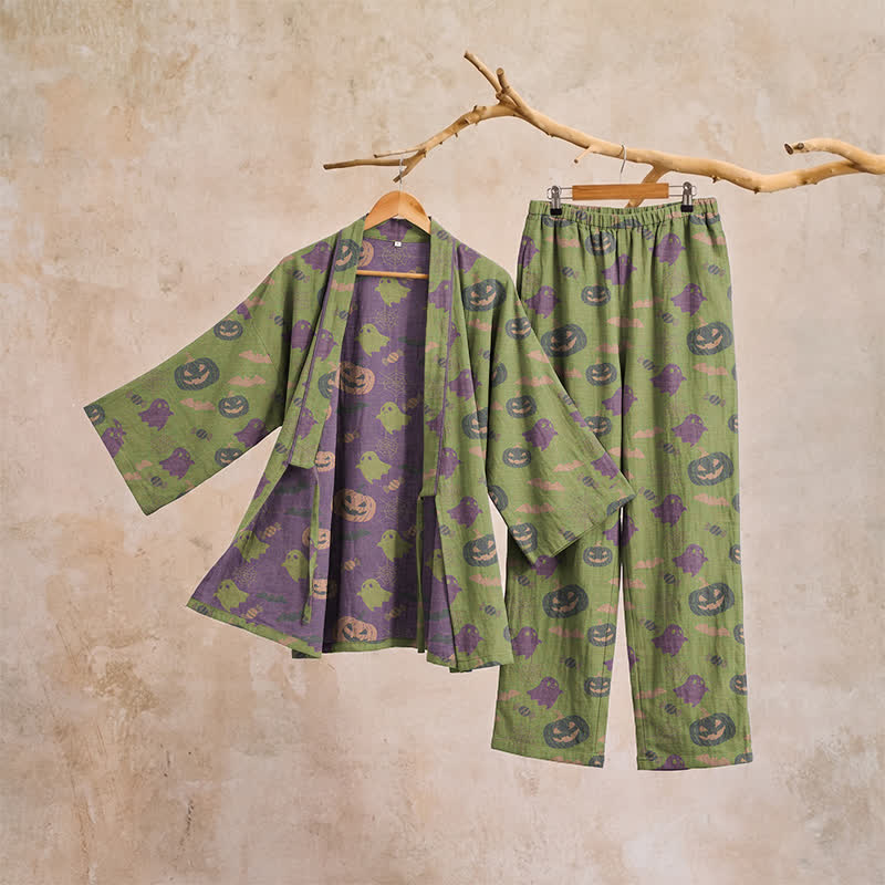 Halloween Ghost Pumpkin Cotton Kimono Pajama Set - image 60