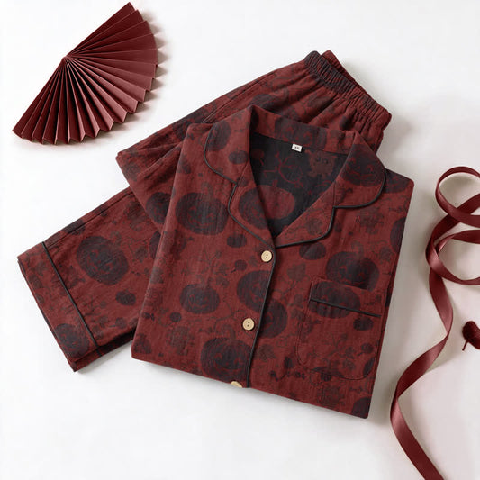 Red Pumpkin Monster Cotton Loungewear Set - Red & Black - XL - image 0