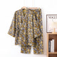 Vintage Ginkgo Leaf Cotton Kimono Pajama Set - Light Brown - XL - image 6