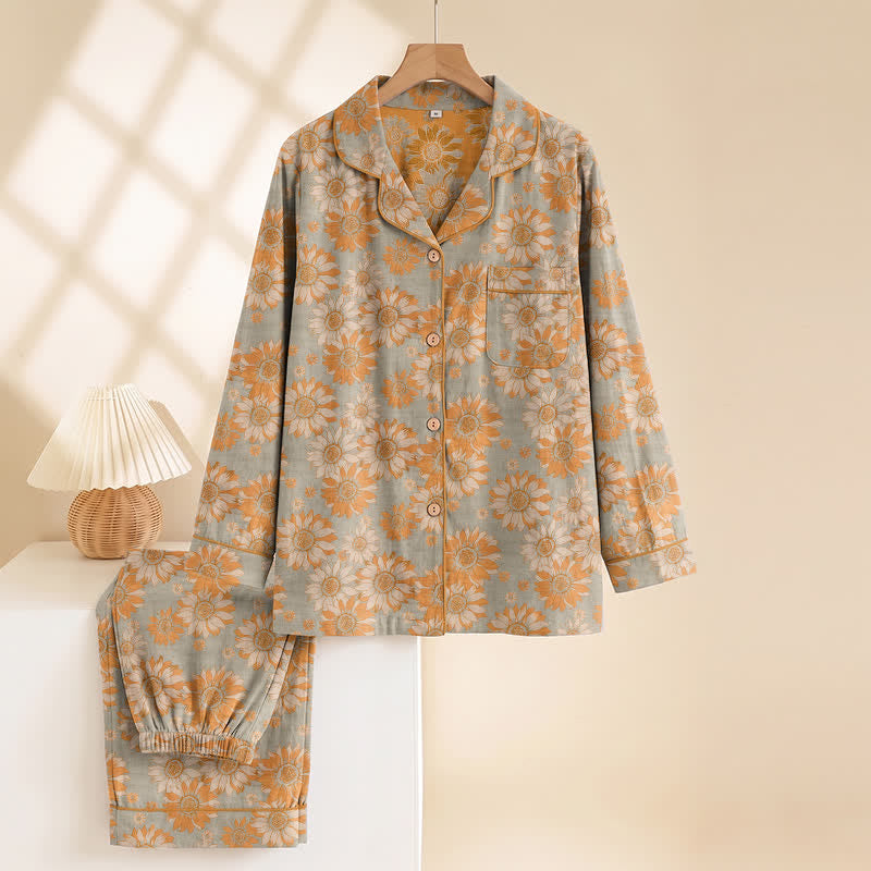 Retro Sunflower Cotton Loungewear Pajama Set - image 10