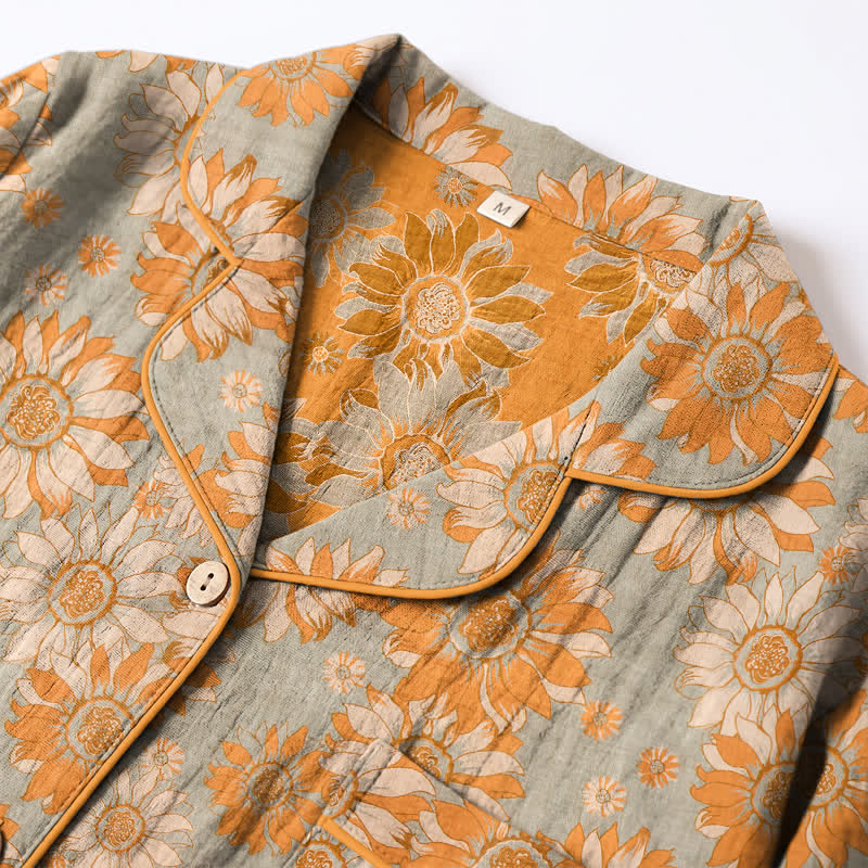 Retro Sunflower Cotton Loungewear Pajama Set - image 11