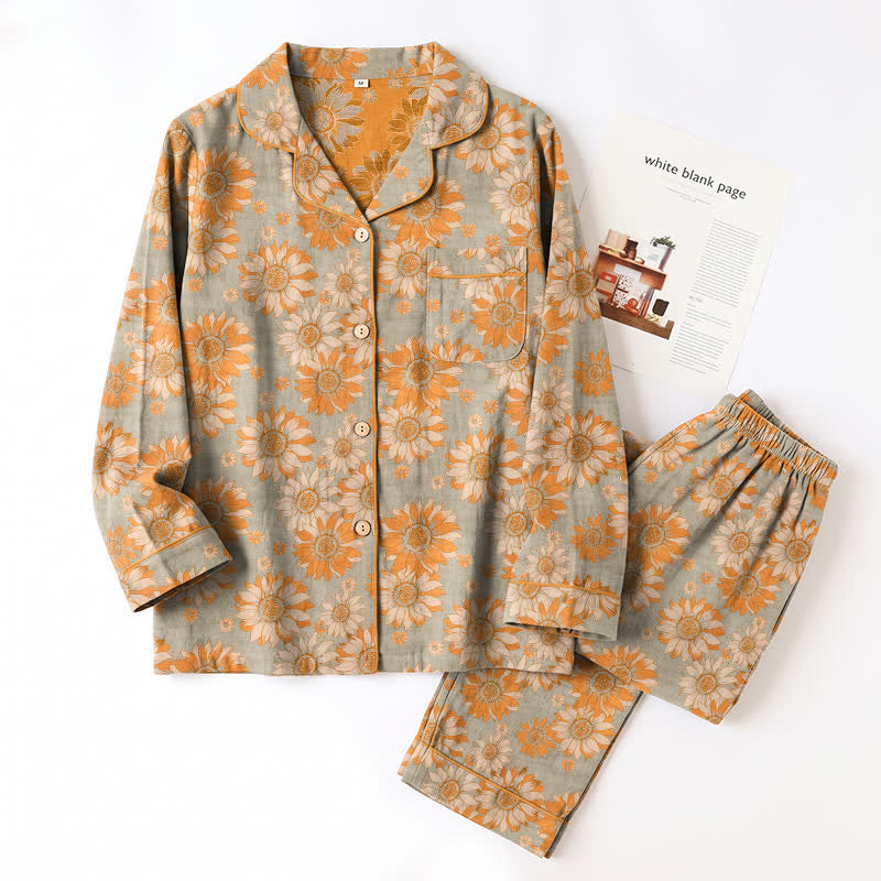 Retro Sunflower Cotton Loungewear Pajama Set - image 14