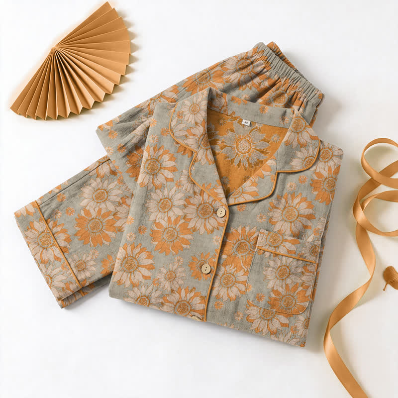 Retro Sunflower Cotton Loungewear Pajama Set - image 15