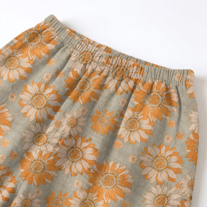 Retro Sunflower Cotton Loungewear Pajama Set - image 13