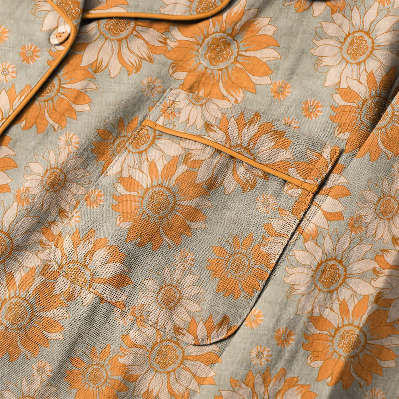 Retro Sunflower Cotton Loungewear Pajama Set - image 12