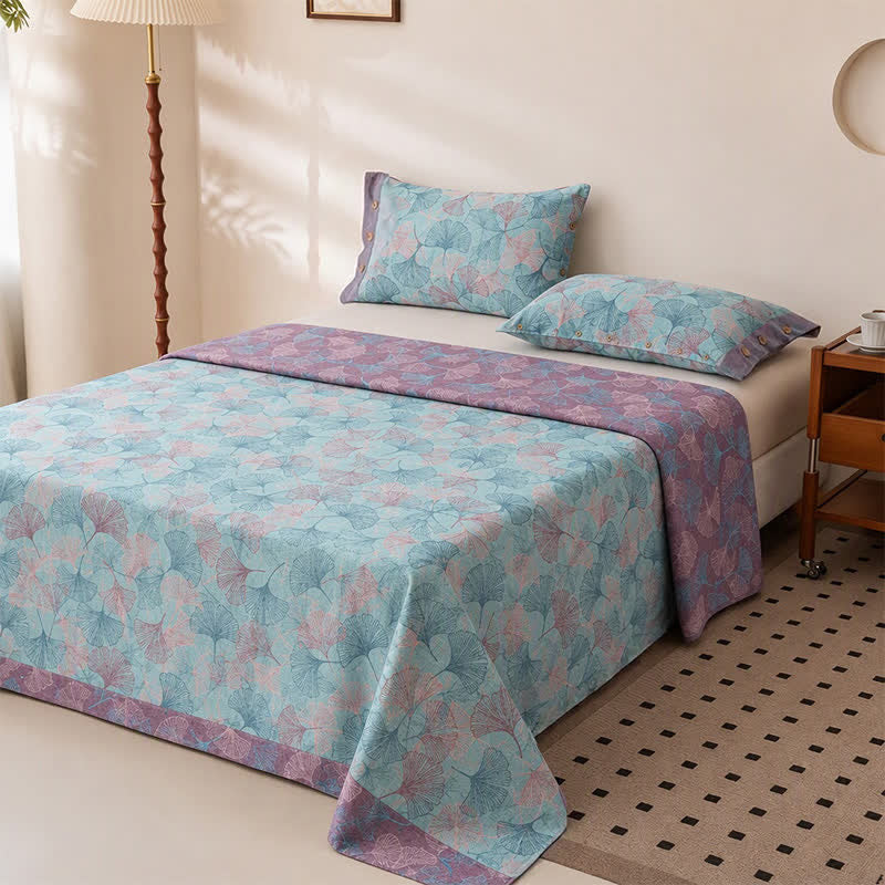 Muted Vintage Ginkgo Leaf Cotton Bedding Set - image 4