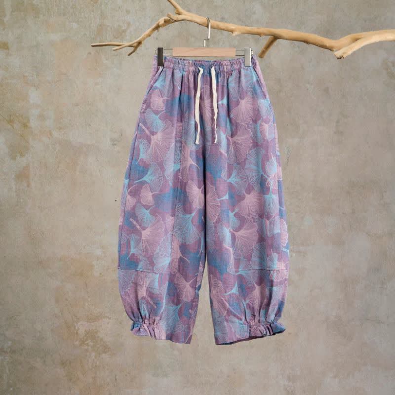 Vintage Ginkgo Leaf Cotton Lounge Pants - Purple - XL - image 5