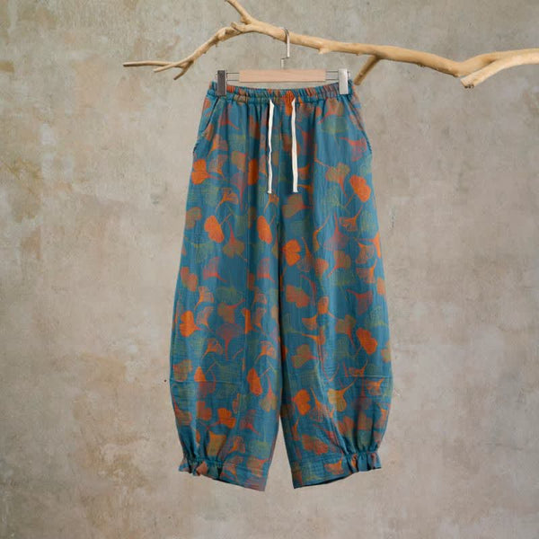 Multi‑Color Ginkgo Leaf Cotton Lounge Pants - Blue - XL - image 0