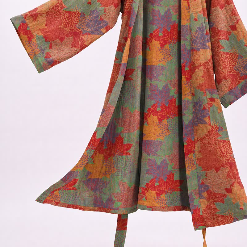 Autumn Maple Leaf Cotton Kimono Robe - image 3