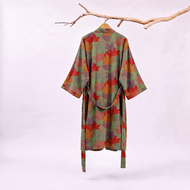 Autumn Maple Leaf Cotton Kimono Robe - image 6