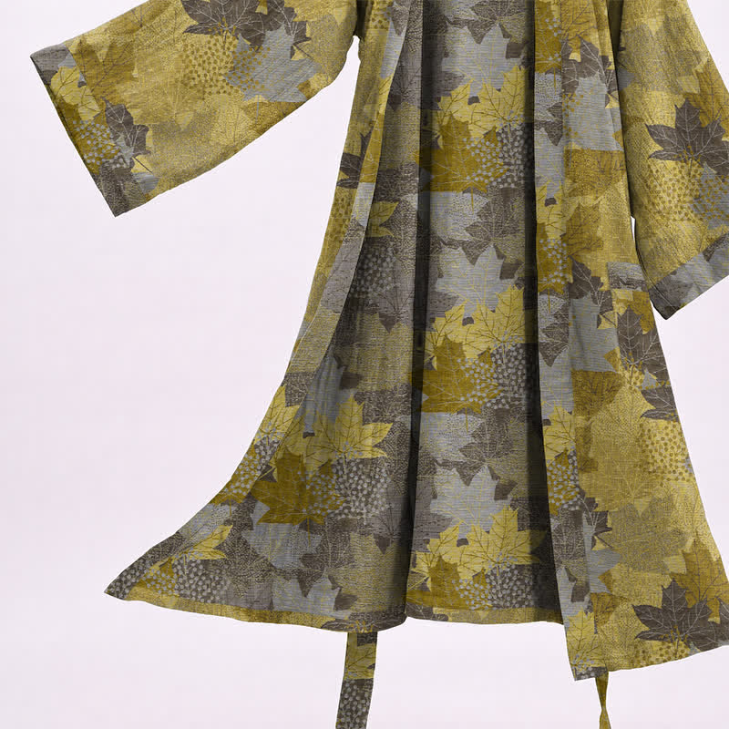 Autumn Maple Leaf Cotton Kimono Robe - image 15