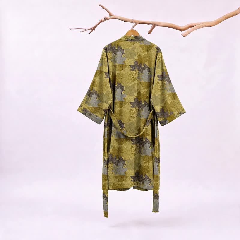 Autumn Maple Leaf Cotton Kimono Robe - image 12