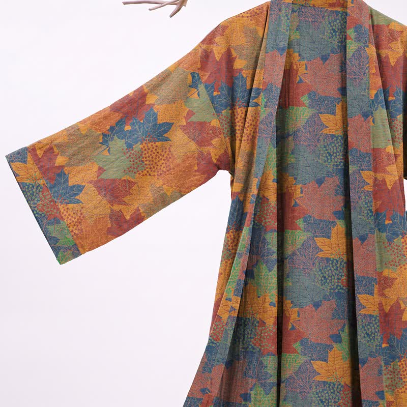 Autumn Maple Leaf Cotton Kimono Robe - image 26
