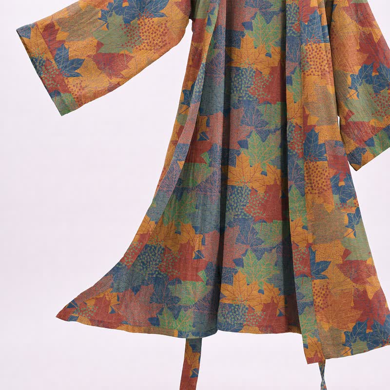 Autumn Maple Leaf Cotton Kimono Robe - image 27