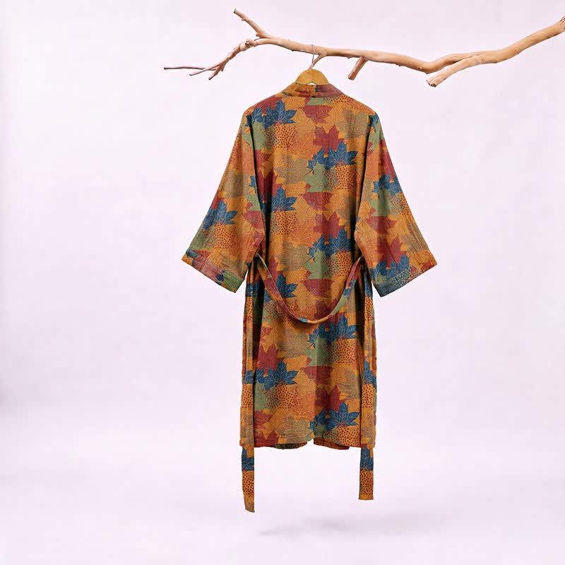 Autumn Maple Leaf Cotton Kimono Robe - image 24