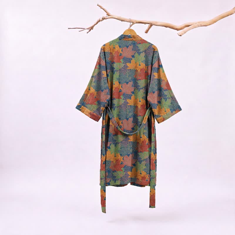 Autumn Maple Leaf Cotton Kimono Robe - image 30