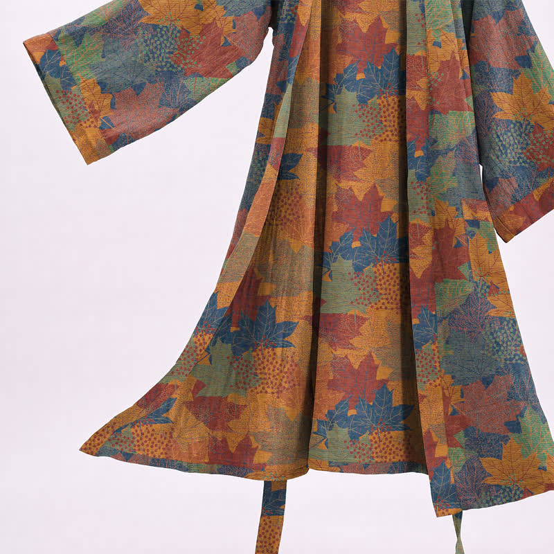 Autumn Maple Leaf Cotton Kimono Robe - image 33