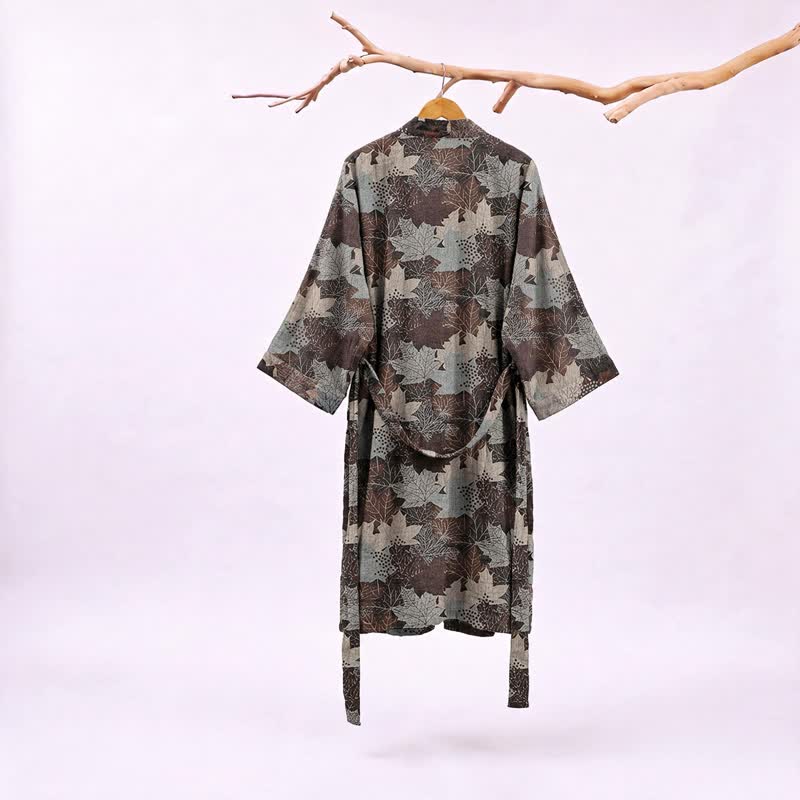 Autumn Maple Leaf Cotton Kimono Robe - image 36