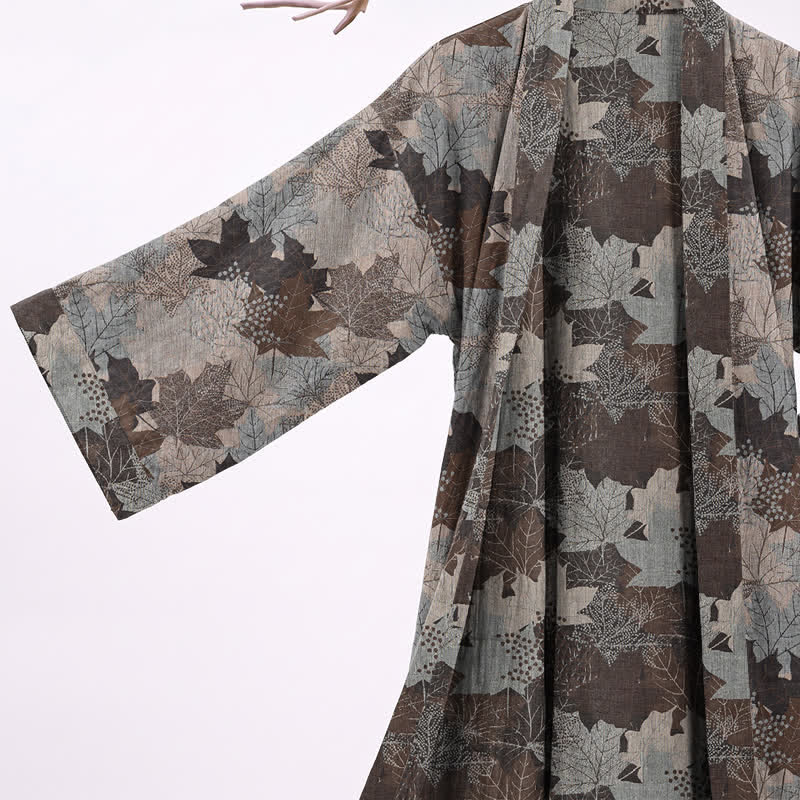 Autumn Maple Leaf Cotton Kimono Robe - image 44