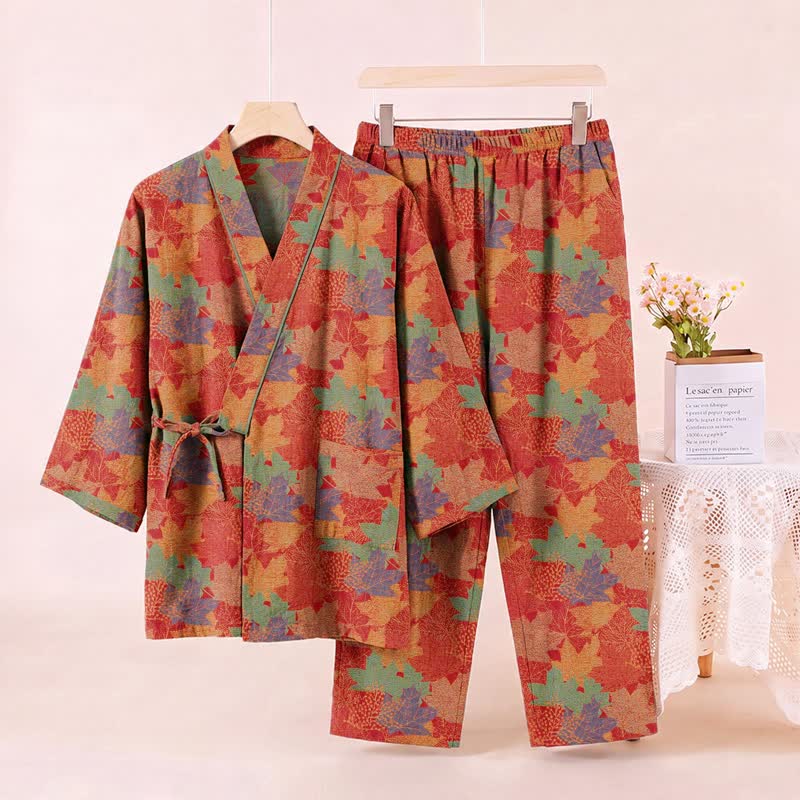 Maple Leaf Cotton Kimono Pajama Set - image 1
