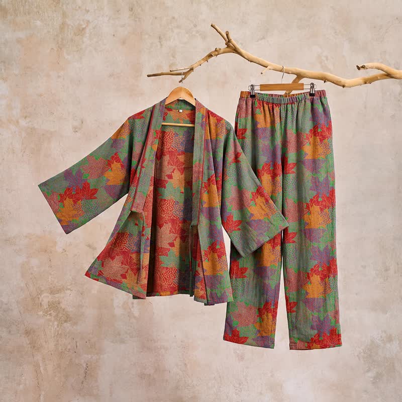 Maple Leaf Cotton Kimono Pajama Set - image 13