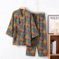 Maple Leaf Cotton Kimono Pajama Set - Blue & Orange - XL - image 39