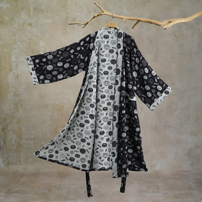 Halloween Pumpkin Candy Cotton Kimono Robe - Black - 2XL - image 0