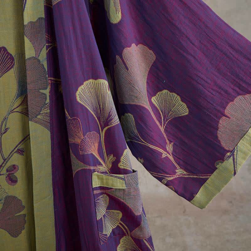 Retro Ginkgo Leaf Cotton Kimono Robe - image 5