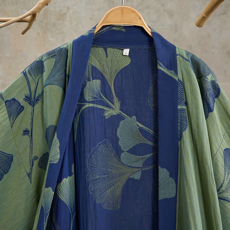 Retro Ginkgo Leaf Cotton Kimono Robe - image 18