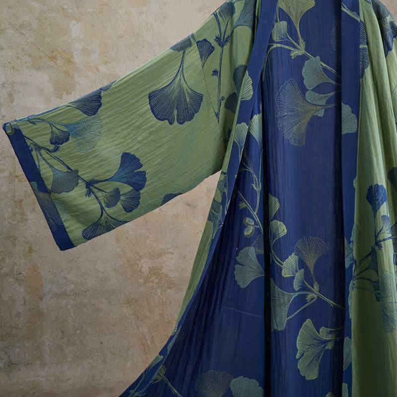 Retro Ginkgo Leaf Cotton Kimono Robe - image 19
