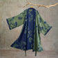 Retro Ginkgo Leaf Cotton Kimono Robe - Glass Green & Deep Blue - XL - image 15