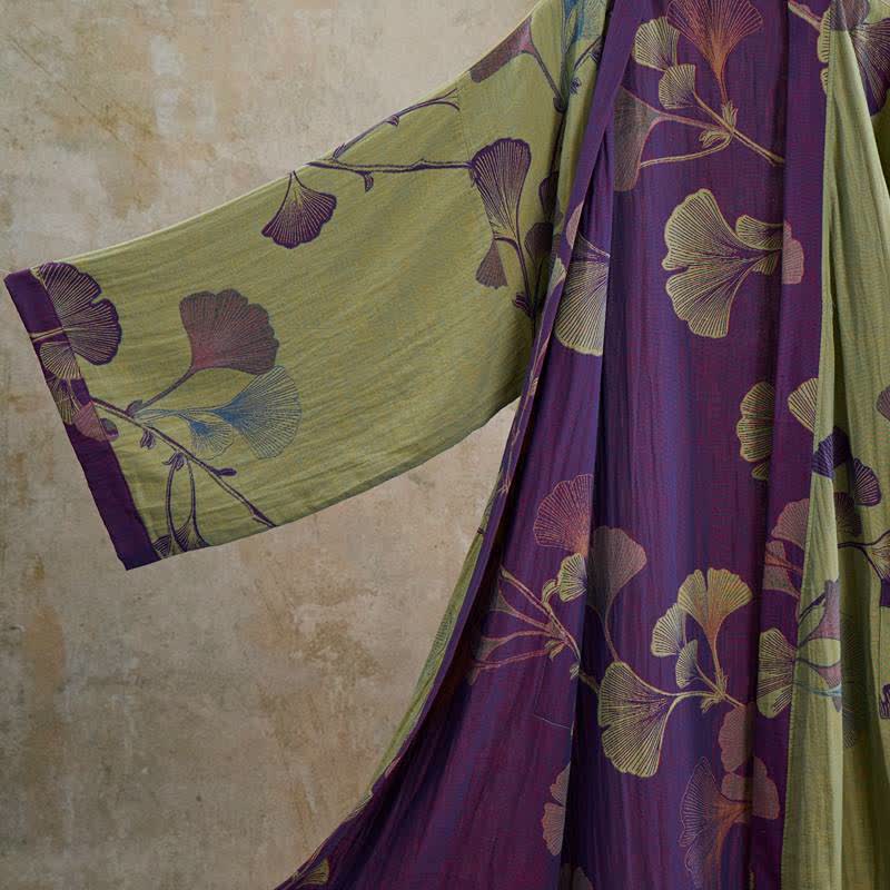 Retro Ginkgo Leaf Cotton Kimono Robe - image 27