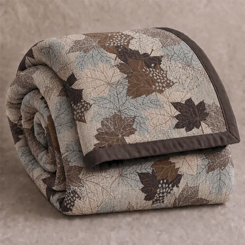 Colorful Fall Maple Leaf Cotton Blanket - Gray & Brown - Blanket - Cal King - image 28
