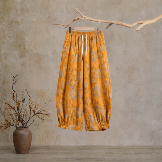 Vintage Sunflower Cotton Lounge Pants - Orange - 2XL - image 0