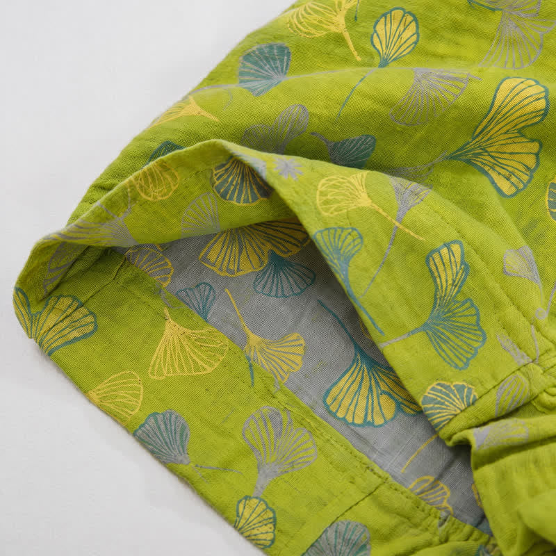 Green Ginkgo Leaf Cotton Pajama Pants - image 5