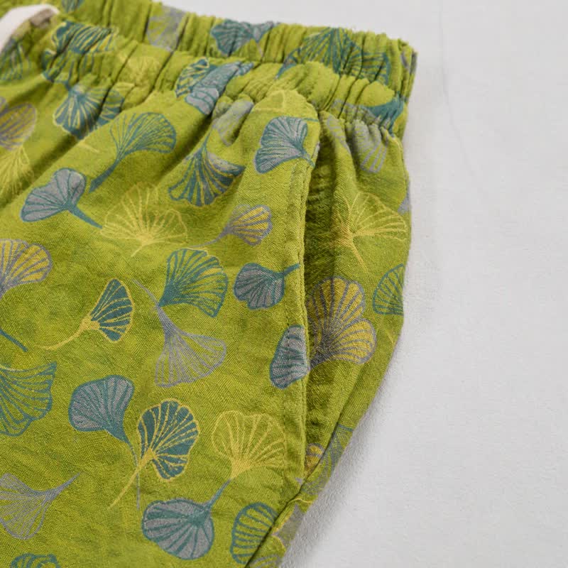Green Ginkgo Leaf Cotton Pajama Pants - image 3