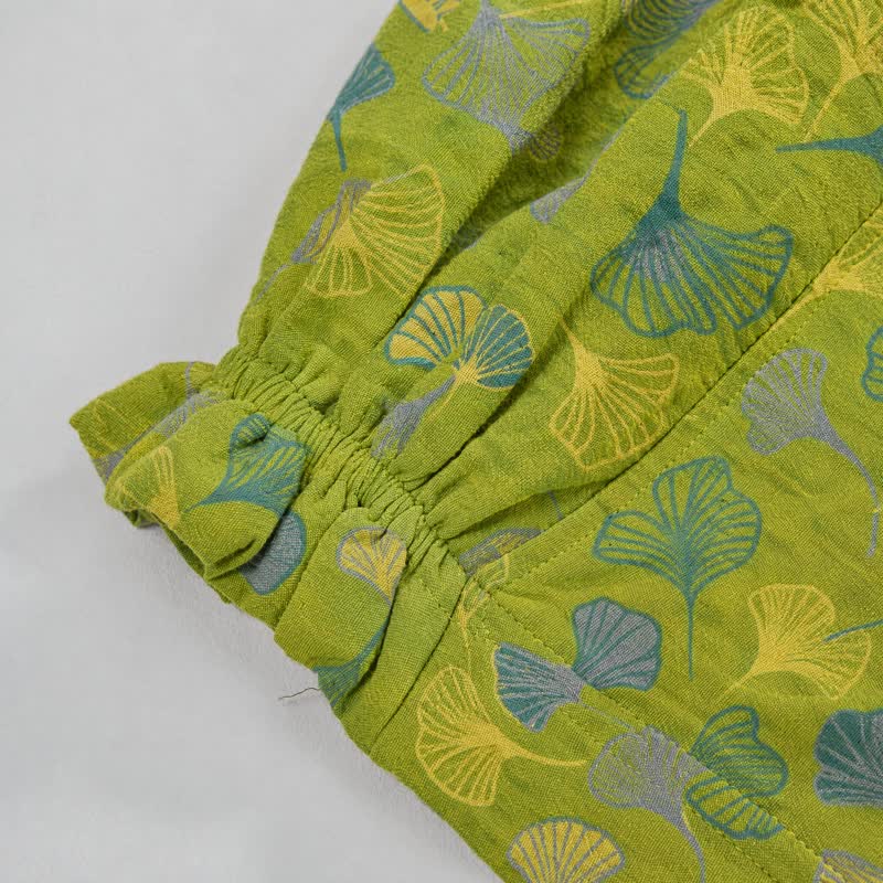 Green Ginkgo Leaf Cotton Pajama Pants - image 4
