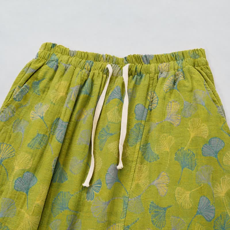 Green Ginkgo Leaf Cotton Pajama Pants - image 2