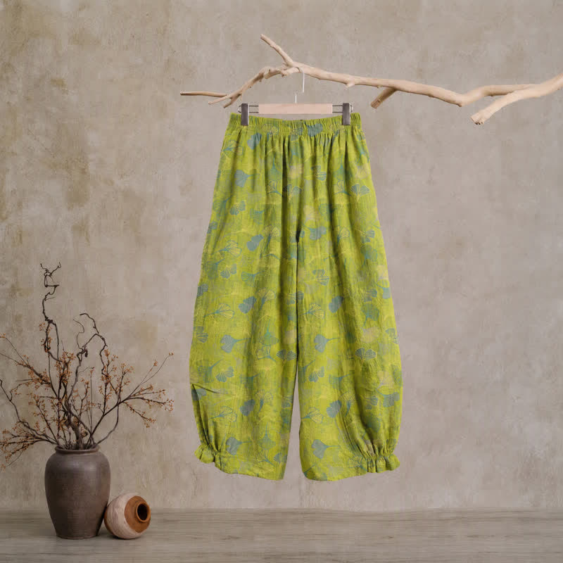 Green Ginkgo Leaf Cotton Pajama Pants - image 1