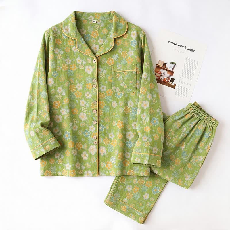 Green Ditsy Floral Cotton Pajama Set - image 2