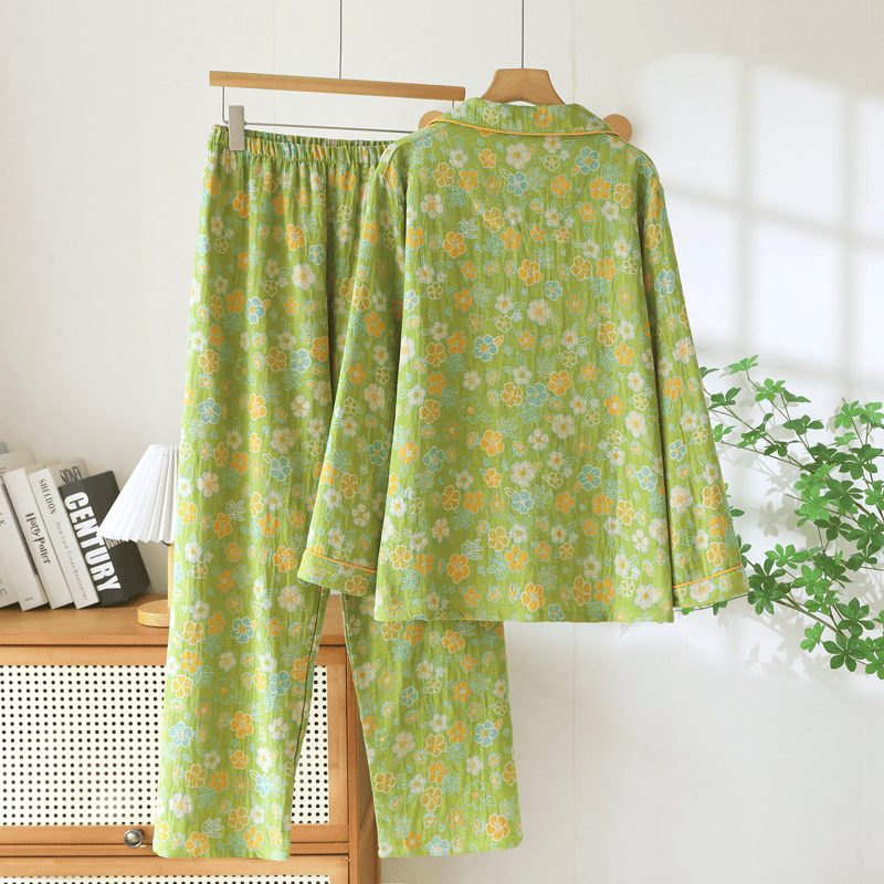 Green Ditsy Floral Cotton Pajama Set - image 1