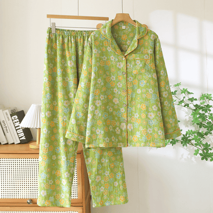 Green Ditsy Floral Cotton Pajama Set - Green - XXL - image 0