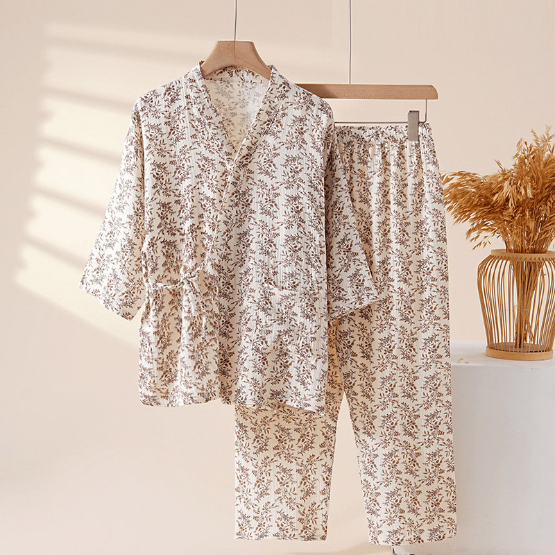 Brown Ditsy Floral Cotton Loungewear Set - Brown - XL - image 0