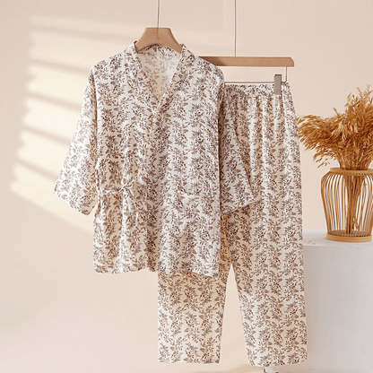 Brown Ditsy Floral Cotton Loungewear Set - Brown - XL - image 0