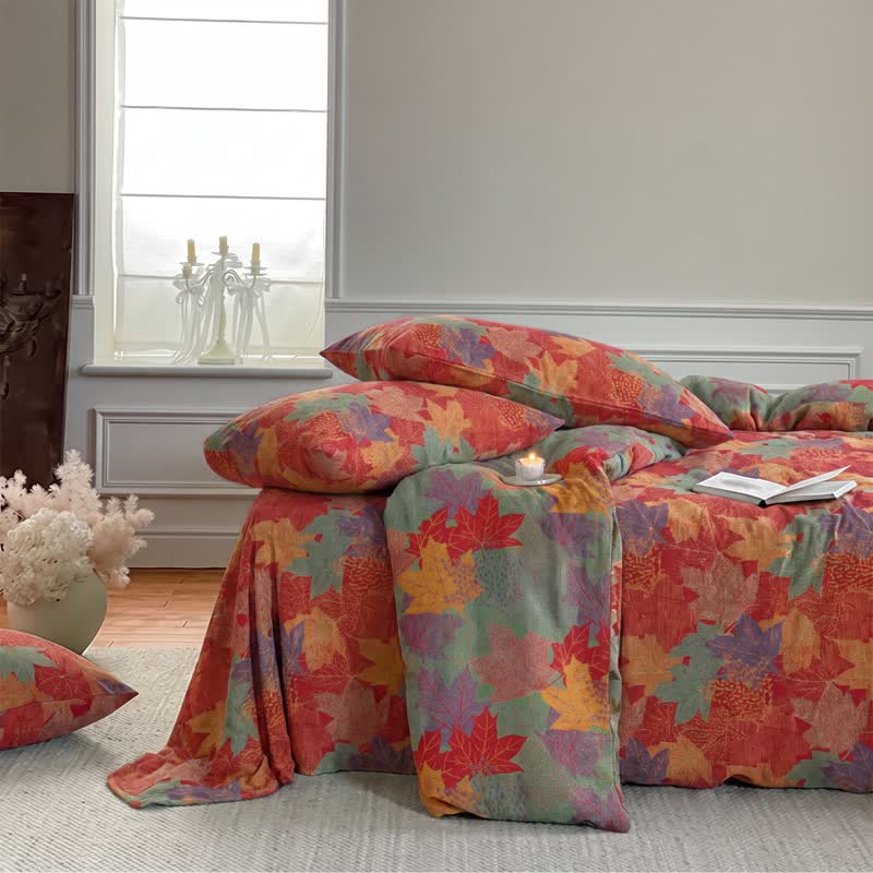 Colorful Maple Leaf Cotton Duvet Cover Bedding Set - image 5