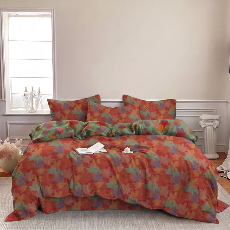 Colorful Maple Leaf Cotton Duvet Cover Bedding Set - image 4
