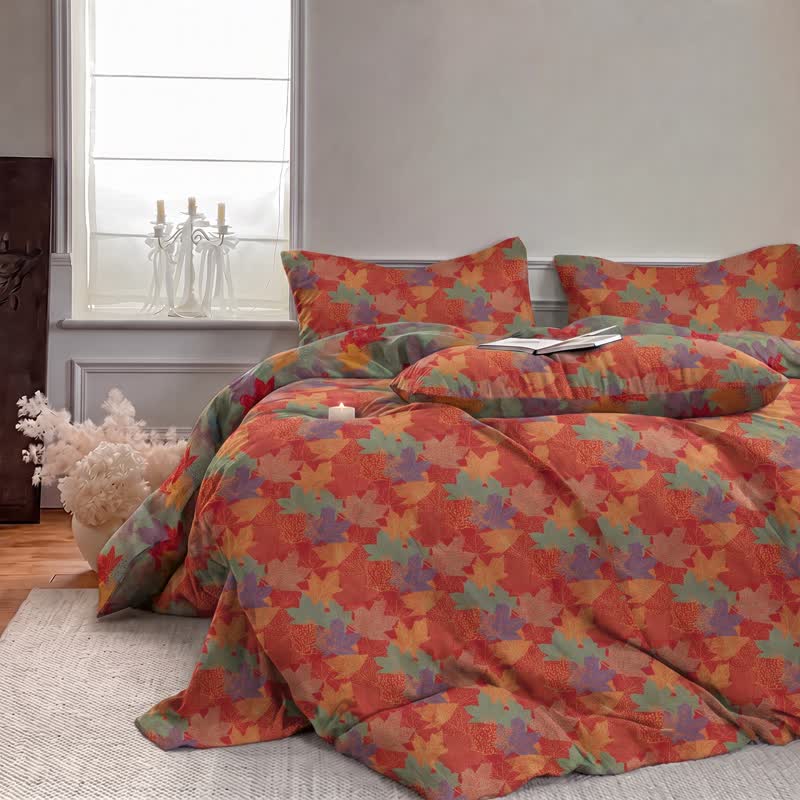 Colorful Maple Leaf Cotton Duvet Cover Bedding Set - image 3