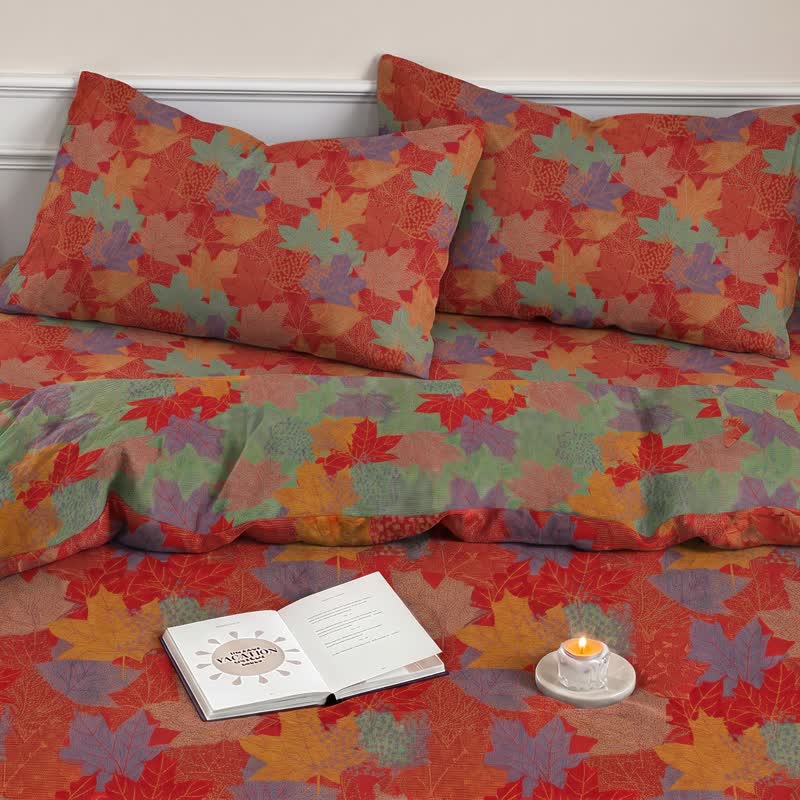 Colorful Maple Leaf Cotton Duvet Cover Bedding Set - image 6