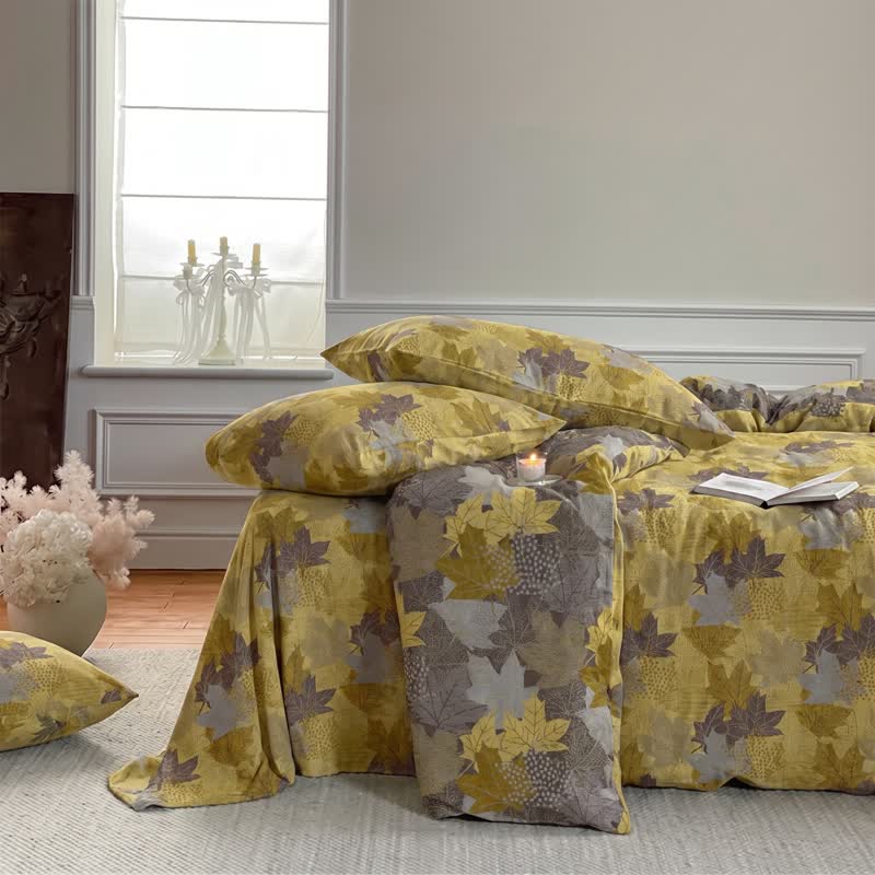 Colorful Maple Leaf Cotton Duvet Cover Bedding Set - image 12